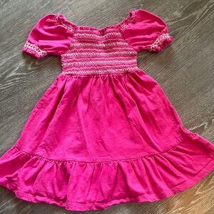 Mini Boden Little Girls Pink Dress with White Embroidery